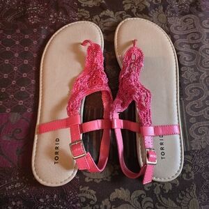 Torrid Coral Crochet T-Strap Sandals (Wide Width)